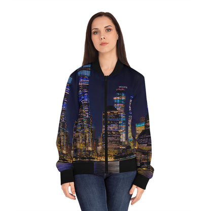 Women's Bomber Jacket - Manhattan Skyline Nocturne