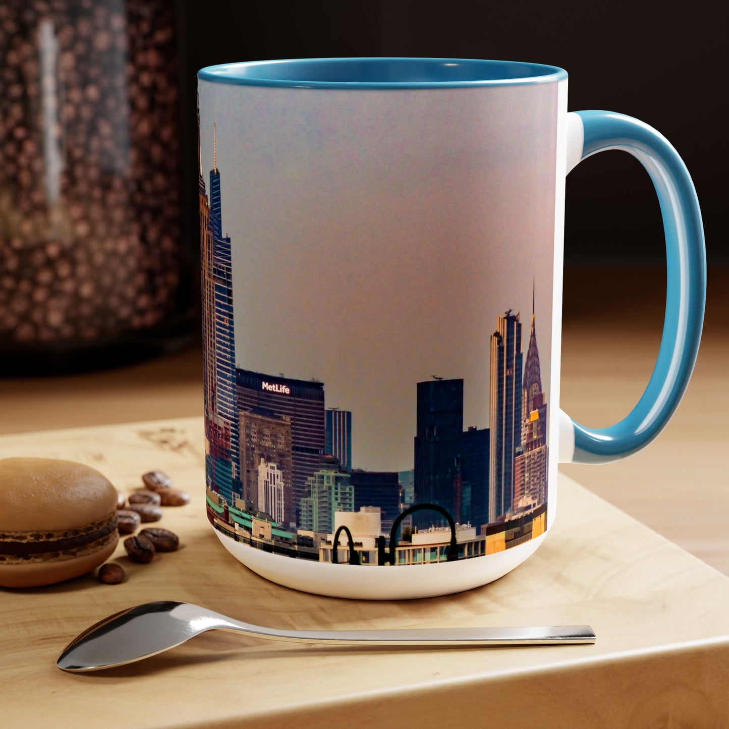 Two Tone 15oz Ceramic,  Coffee Mug, Printed with a High-Res Elegant Image of  New  York City View.