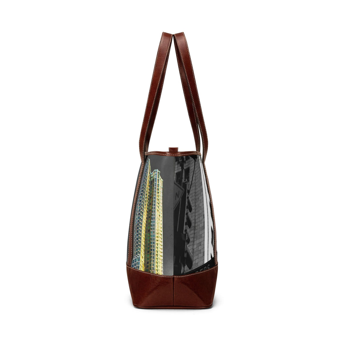 NY Middle Town Cityscape Tote Handbag — Vintage Black & White Urban Photo