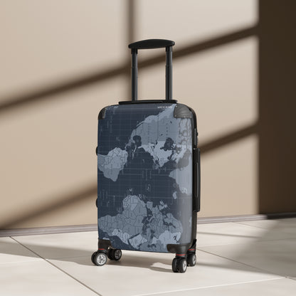 World Map Carry-On Suitcase - Vintage Navy Travel Luggage