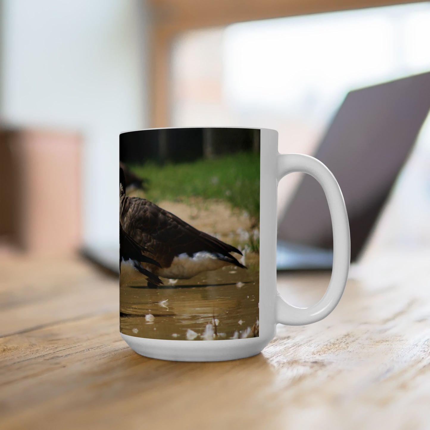 Elegant 15oz Ceramic Coffee Mug with beautiful image of wild ducks.