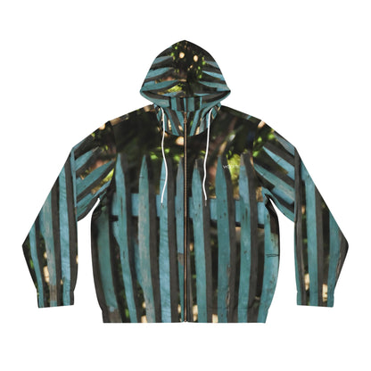 Rustic Teal Fence Pattern Full-Zip Hoodie