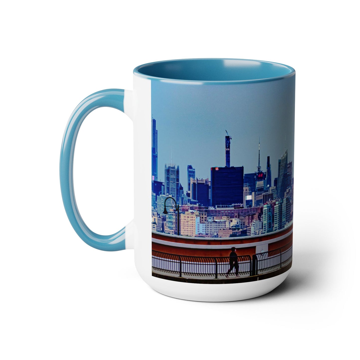 Two Tone Ceramic, 15oz Coffee Mug, Printed with a High-Res Elegant New York Sky Line Image