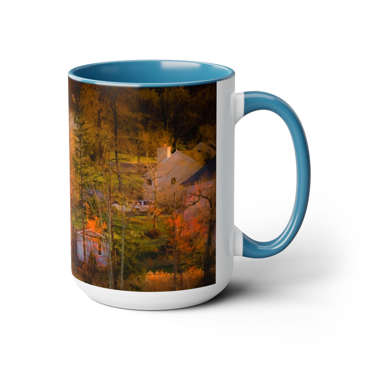 Two Tones, 15oz Ceramic Coffe Mug with Elegant High-Res, Full Color Natural Landscape Image.