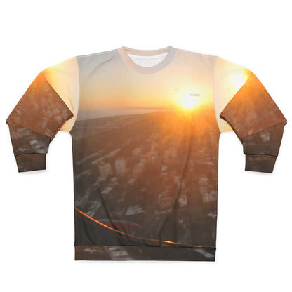 Sunrise Cityscape Crewneck Sweatshirt — Santo Domingo Aerial All-Over Print