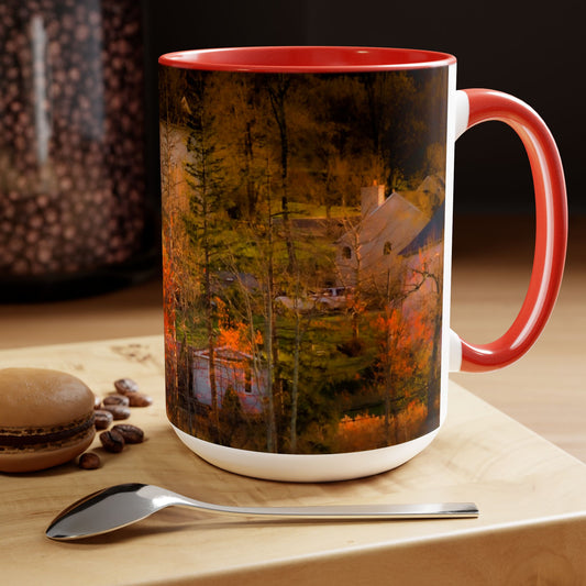 Two Tones, 15oz Ceramic Coffe Mug with Elegant High-Res, Full Color Natural Landscape Image.