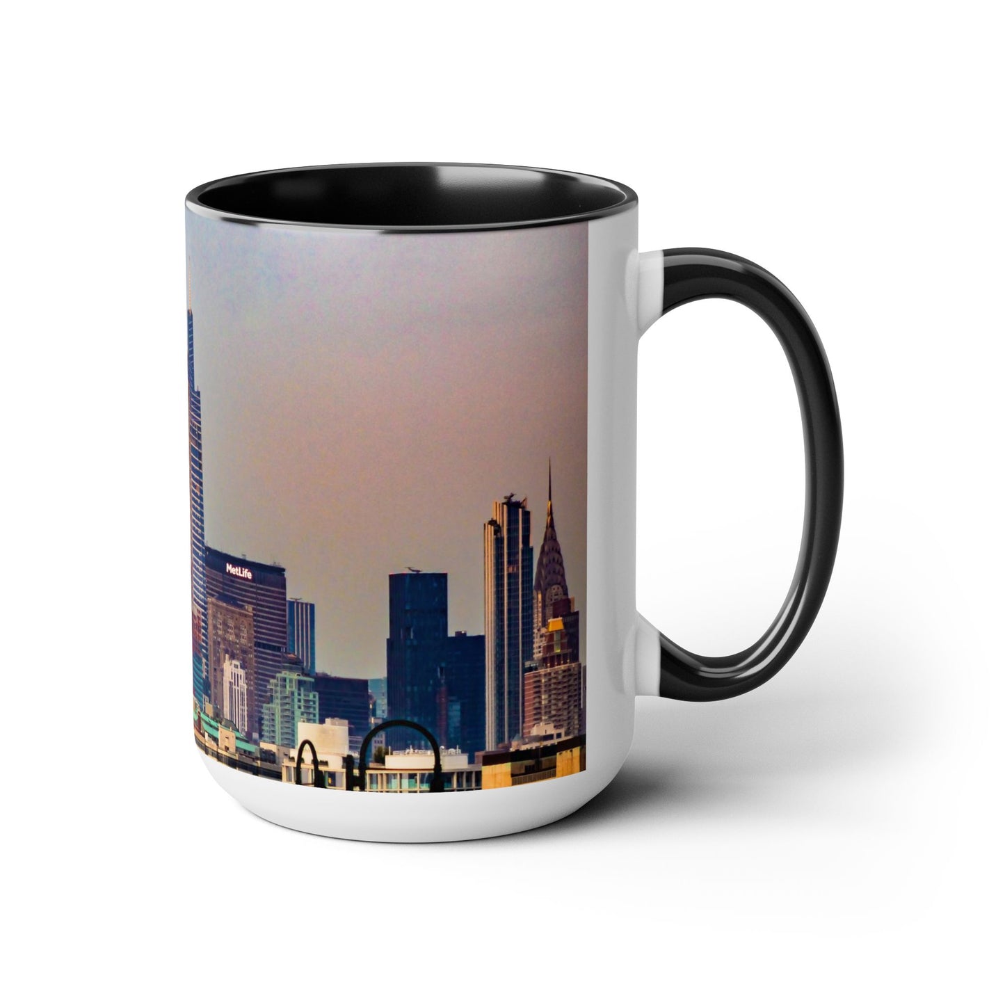 Two Tone 15oz Ceramic,  Coffee Mug, Printed with a High-Res Elegant Image of  New  York City View.