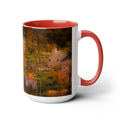 Two Tones, 15oz Ceramic Coffe Mug with Elegant High-Res, Full Color Natural Landscape Image.