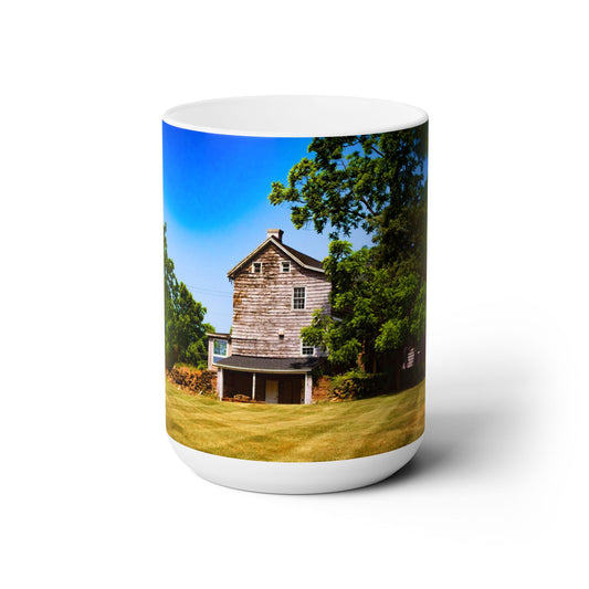Elegant 15oz Ceramic Coffee Mug with a beautiful image of a country side