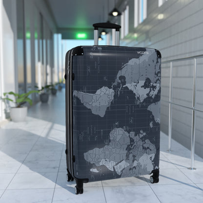 World Map Carry-On Suitcase - Vintage Navy Travel Luggage