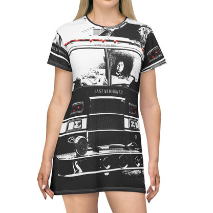 Firetruck Photo T‑Shirt Dress — Vintage Emergency Vehicle Graphic