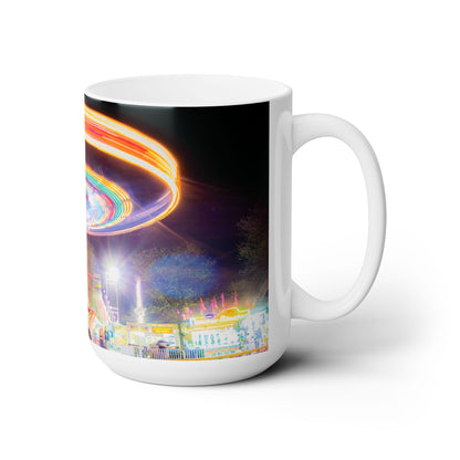 Elegant 15oz Ceramic Coffee Mug printed with a beautiful town fair image.