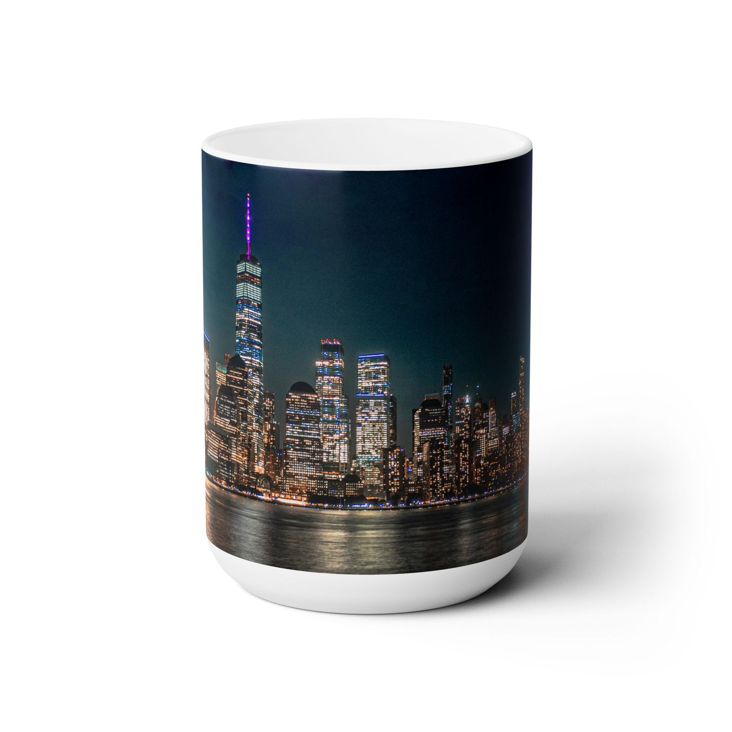 Elegant 15oz Ceramic Coffe Mug Printed with a New York Sky Line.