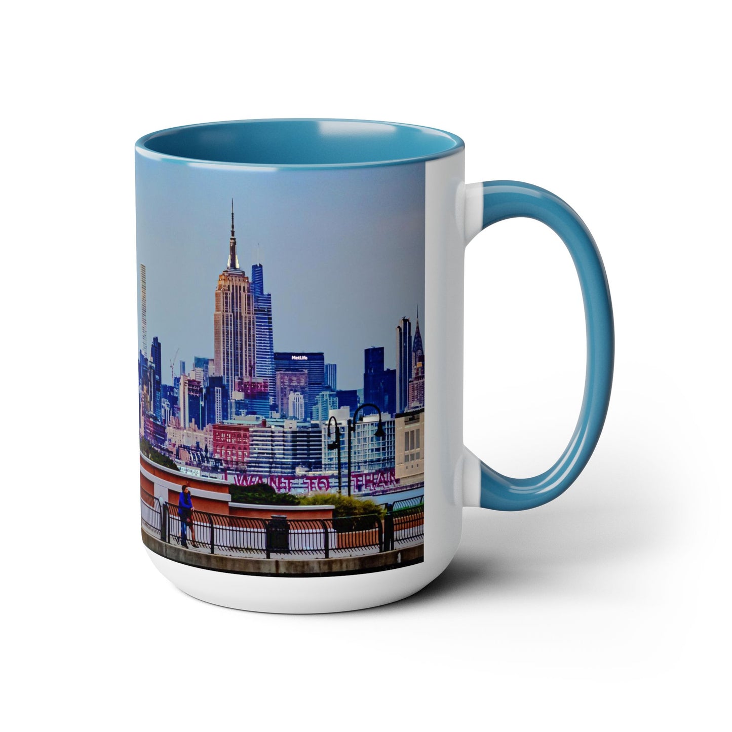 Two Tone Ceramic, 15oz Coffee Mug, Printed with a High-Res Elegant New York Sky Line Image