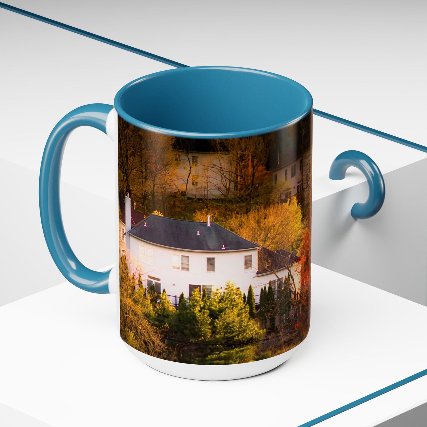 Two Tones, 15oz Ceramic Coffe Mug with Elegant High-Res, Full Color Natural Landscape Image.