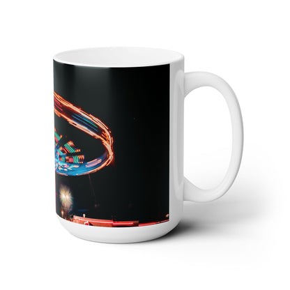 Elegant 15oz Ceramic Coffee Mug printed with a beautiful image of a town fair.