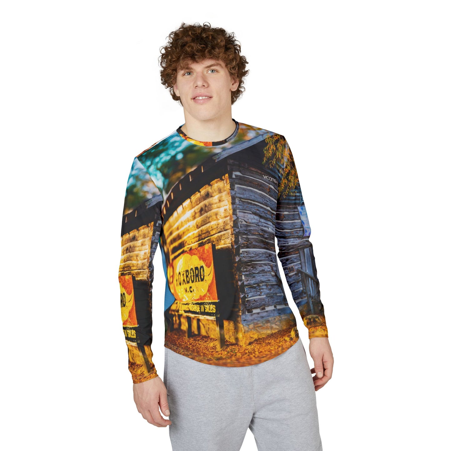 Rustic Autumn Cabin Long Sleeve Shirt — Men's UV Protection AOP