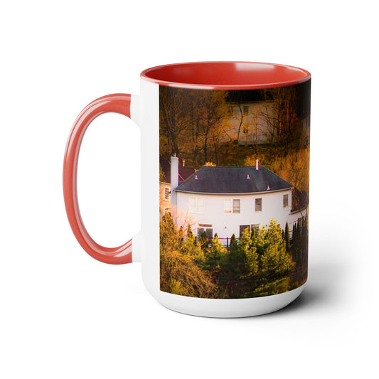 Taza de cerámica de dos tonos de 15 oz con una elegante imagen de paisaje natural a todo color y alta resolución.