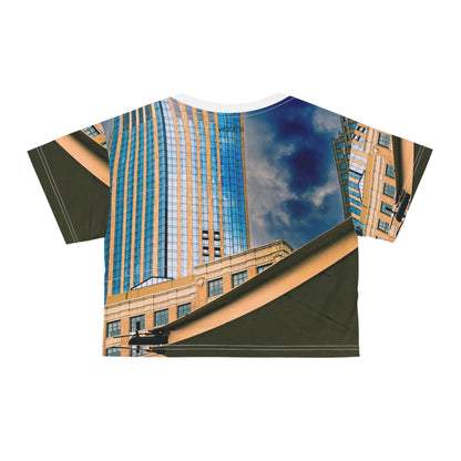 Camiseta corta con estampado arquitectónico — Estampado integral de rascacielos urbano