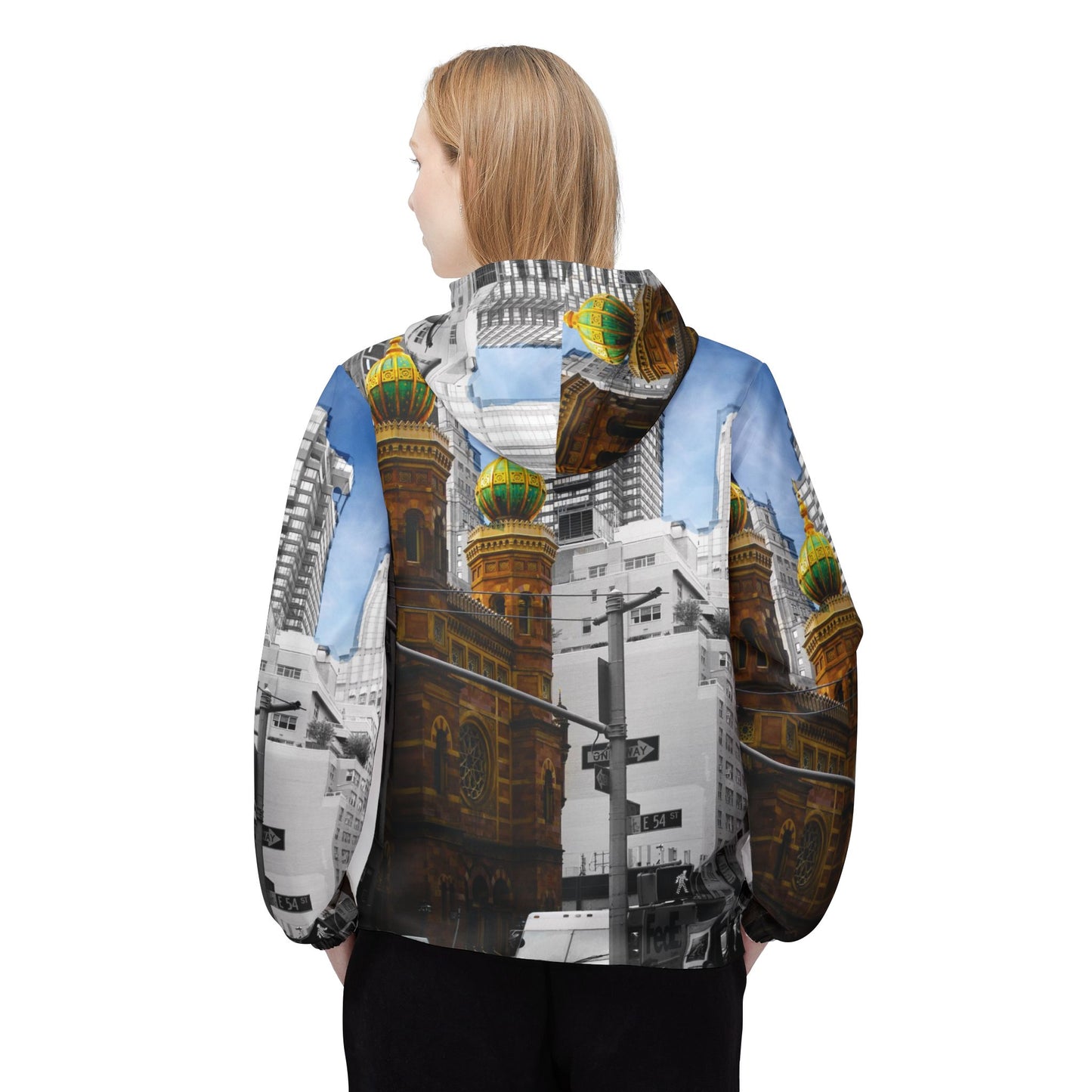 New York Environment Windbreaker Jacket — Cityscape Photo All-Over Print
