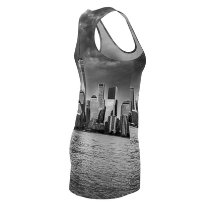 City Skyline Racerback Dress — Black & White New York Waterfront Print