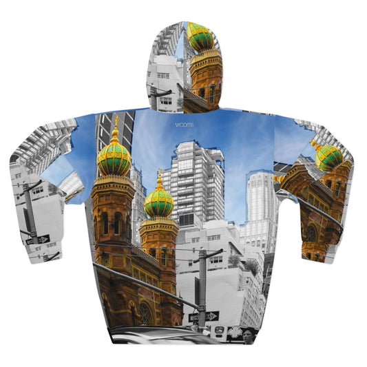 City Landmark Hoodie — Color Pop Cathedral & Skyline All-Over Print