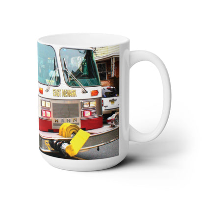 Elegant 15oz Ceramic Coffee Mug with a beautiful image of a fire truck.