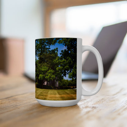 Elegant 15oz Ceramic Coffee Mug with a beautiful image of a country side