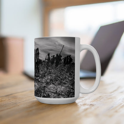 Elegant 15oz Ceramic Coffee Mug whit a beautiful farmers at work image.