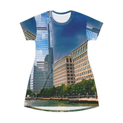 Cristal Building Cityscape Dress — New Jersey Urban Riverfront Skyline