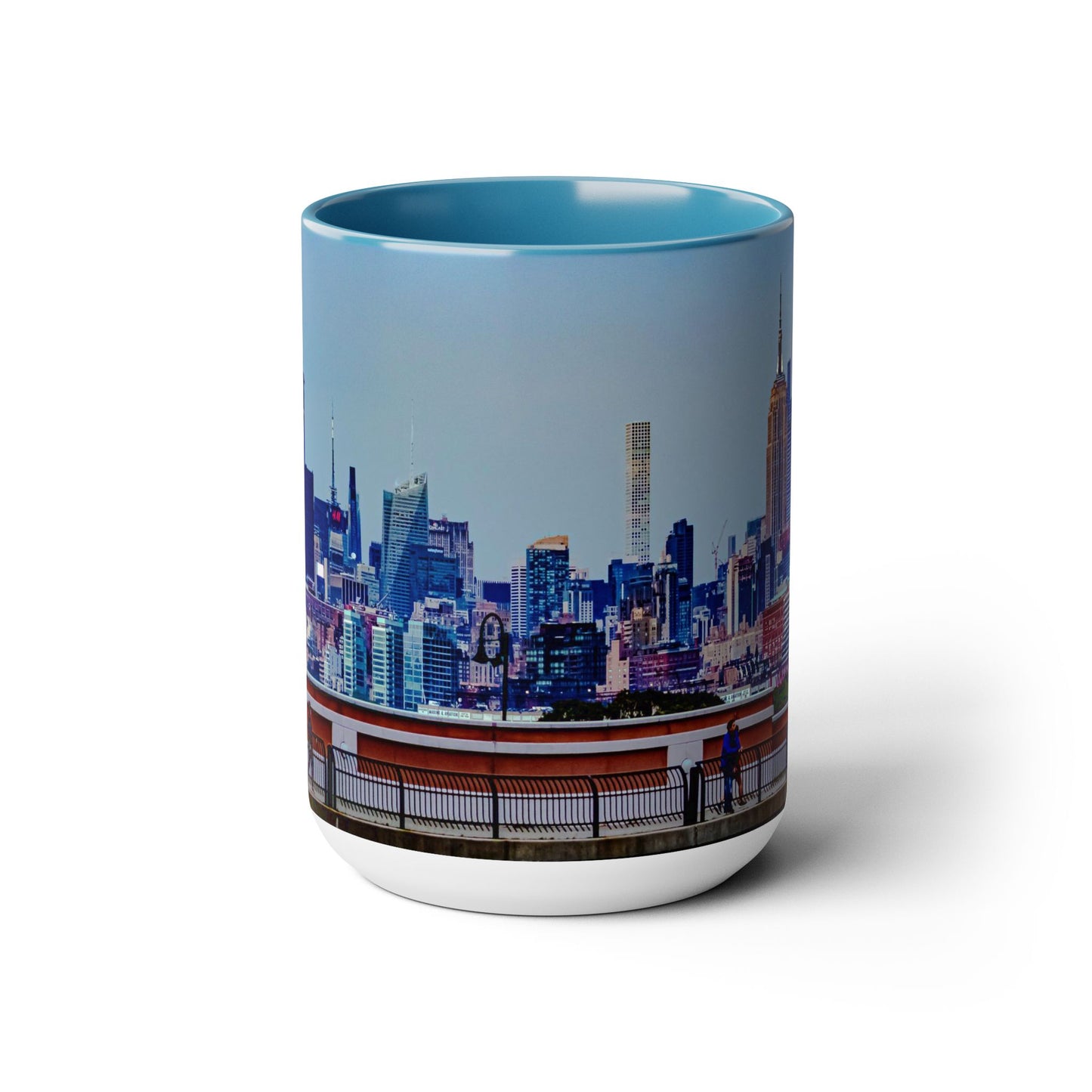Two Tone Ceramic, 15oz Coffee Mug, Printed with a High-Res Elegant New York Sky Line Image