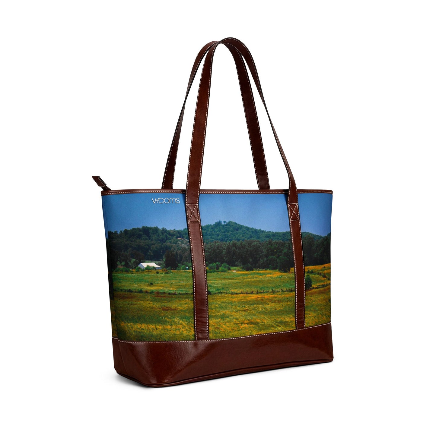Countryside Landscape Tote Handbag – Scenic Field & Mountains Shoulder Bag