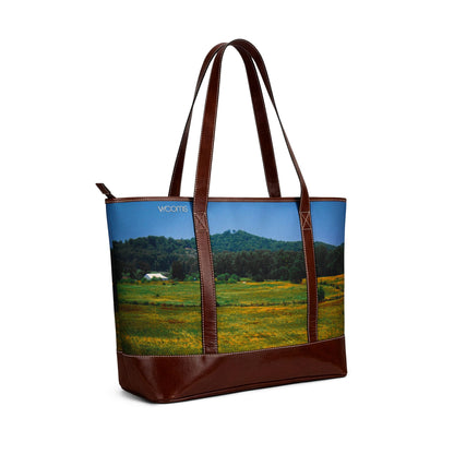 Countryside Landscape Tote Handbag – Scenic Field & Mountains Shoulder Bag