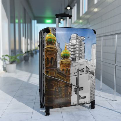 Cityscape Carry-On Suitcase — Vintage Church & Modern Skyline Travel Luggage