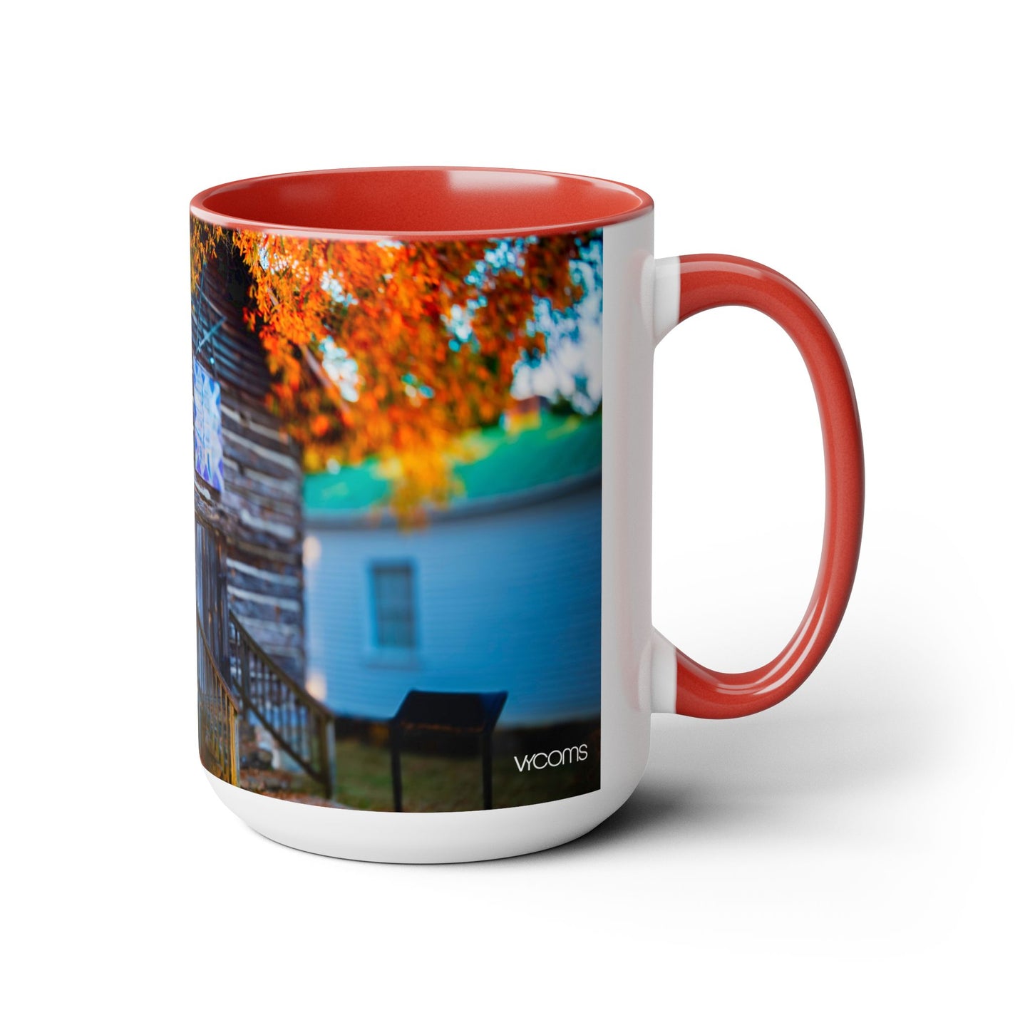Two Tone Ceramic, 15oz Coffee Mug, Printed with a High-Res Beautiful Roxboro, NC Country Landscape.