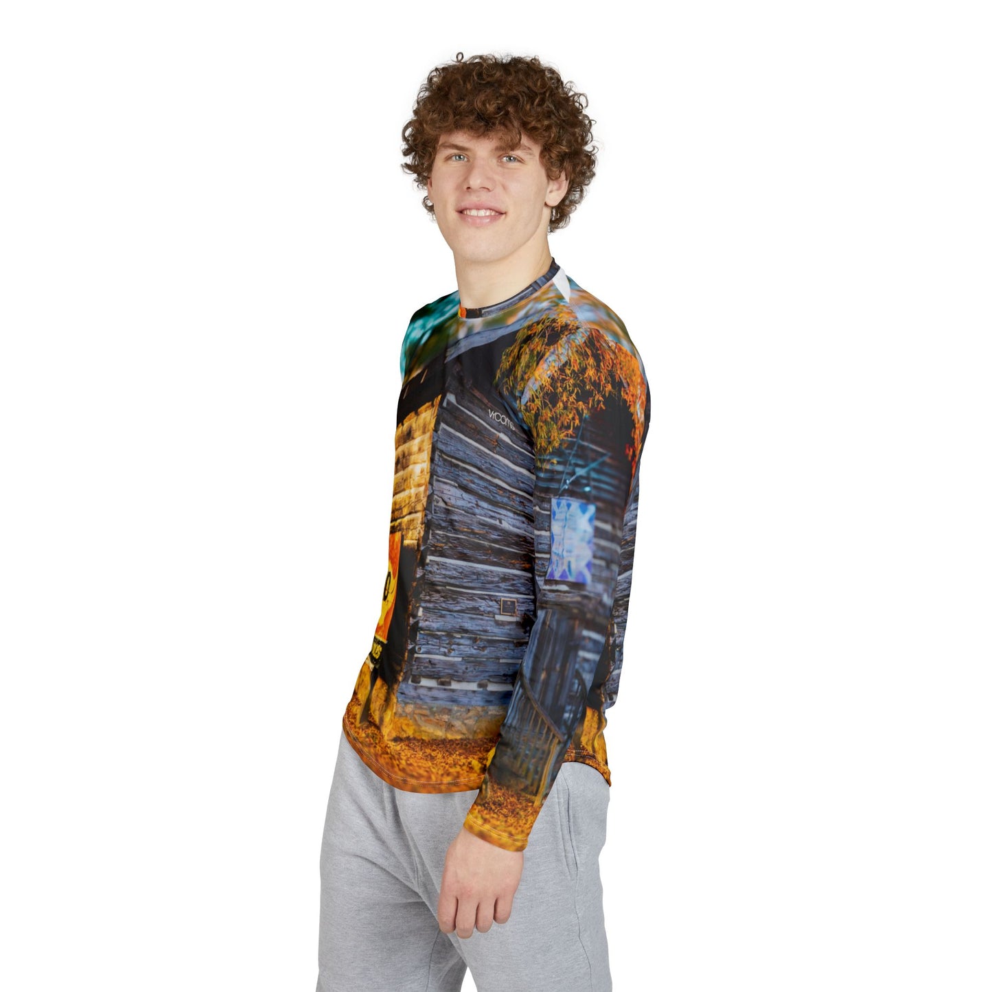 Rustic Autumn Cabin Long Sleeve Shirt — Men's UV Protection AOP
