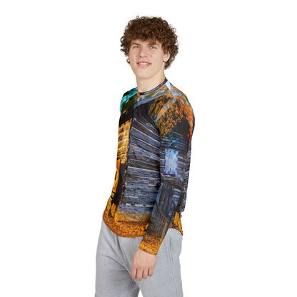 Rustic Autumn Cabin Long Sleeve Shirt — Men's UV Protection