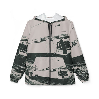 NJ Train Station Windbreaker Jacket — High-Contrast Train