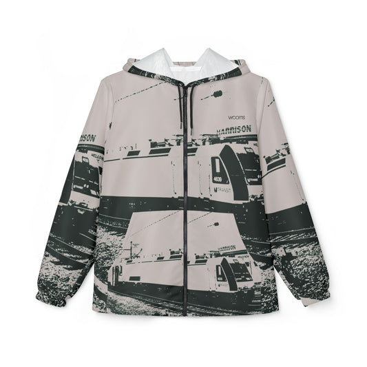 NJ Train Station Windbreaker Jacket — High-Contrast Train